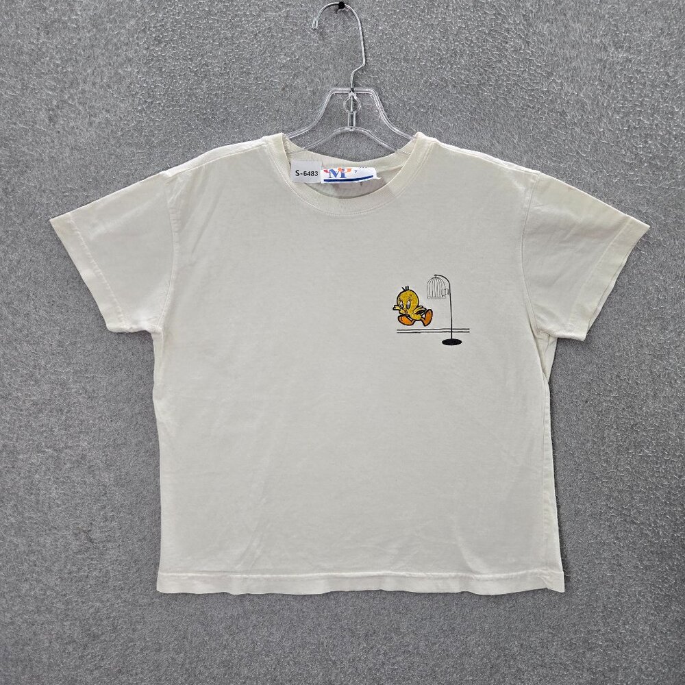 VINTAGE Tweety Bird Women Top‎ Medium White CMG Inc Embroidered 90s USA READ